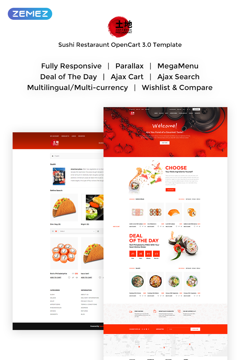 Japanese Restaurant - Bright Sushi Food Restaurant OpenCart Template