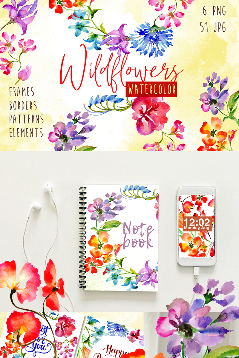 Wildflowers Watercolor PNG Set - Illustration