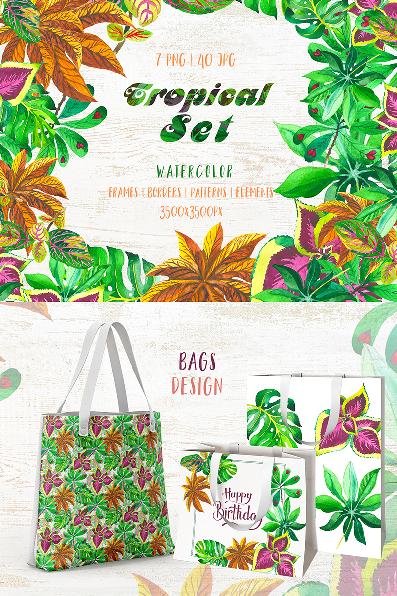 Exotic Tropical Set PNG Watercolor - Illustration