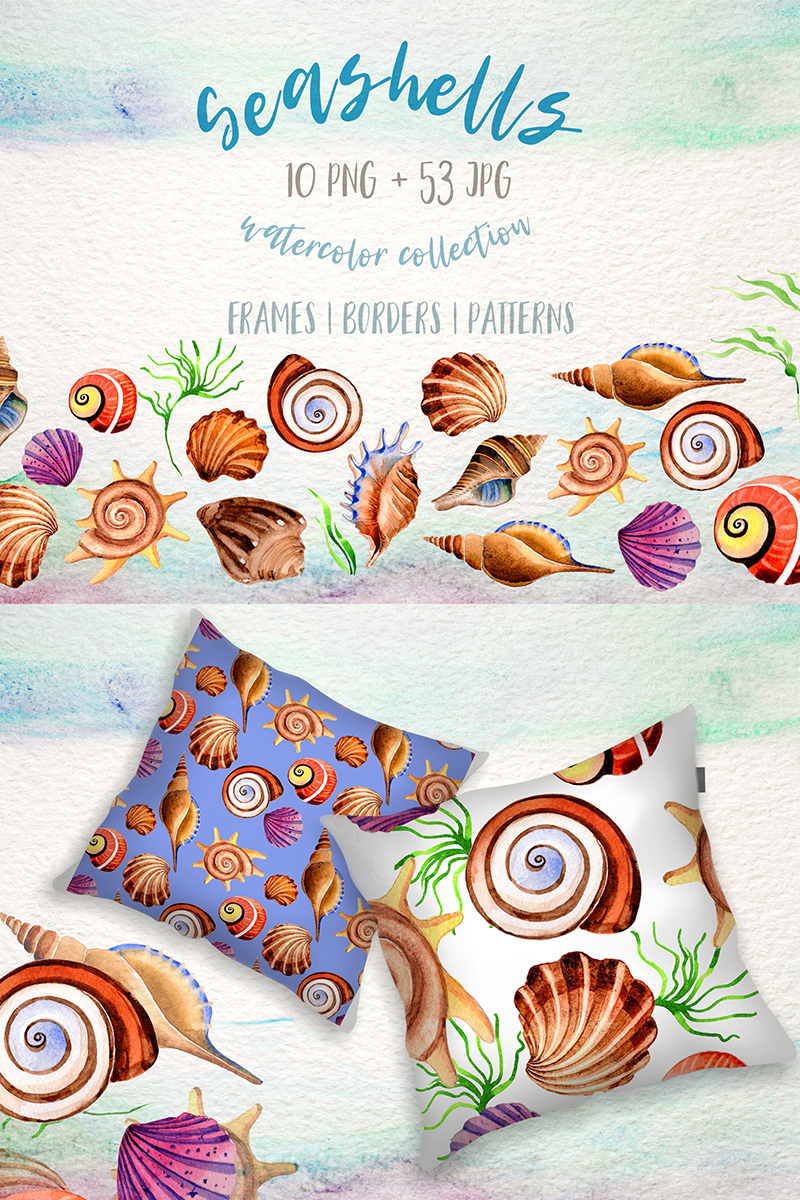 Watercolor Summer Beach Seashell PNG Set - Illustration