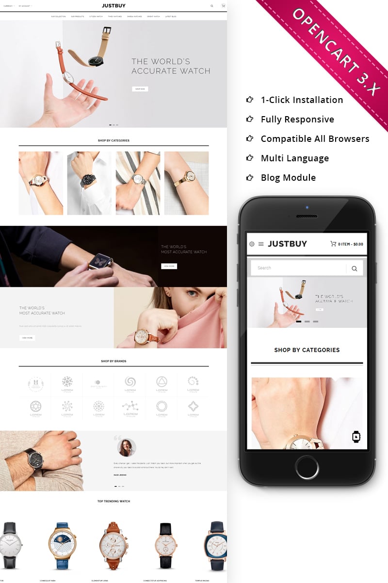 JustBuy Watch Store - Responsive OpenCart Template