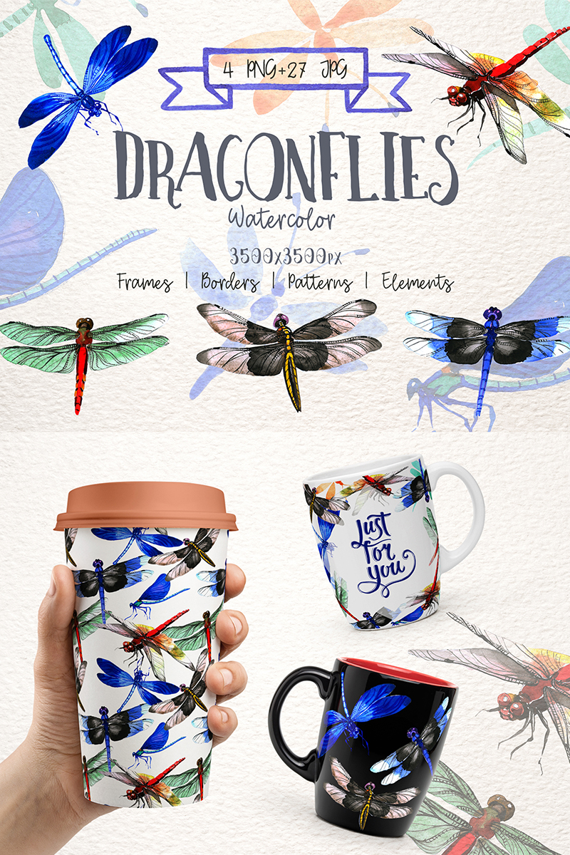 Insect Dragonfly PNG Watercolor Set - Illustration