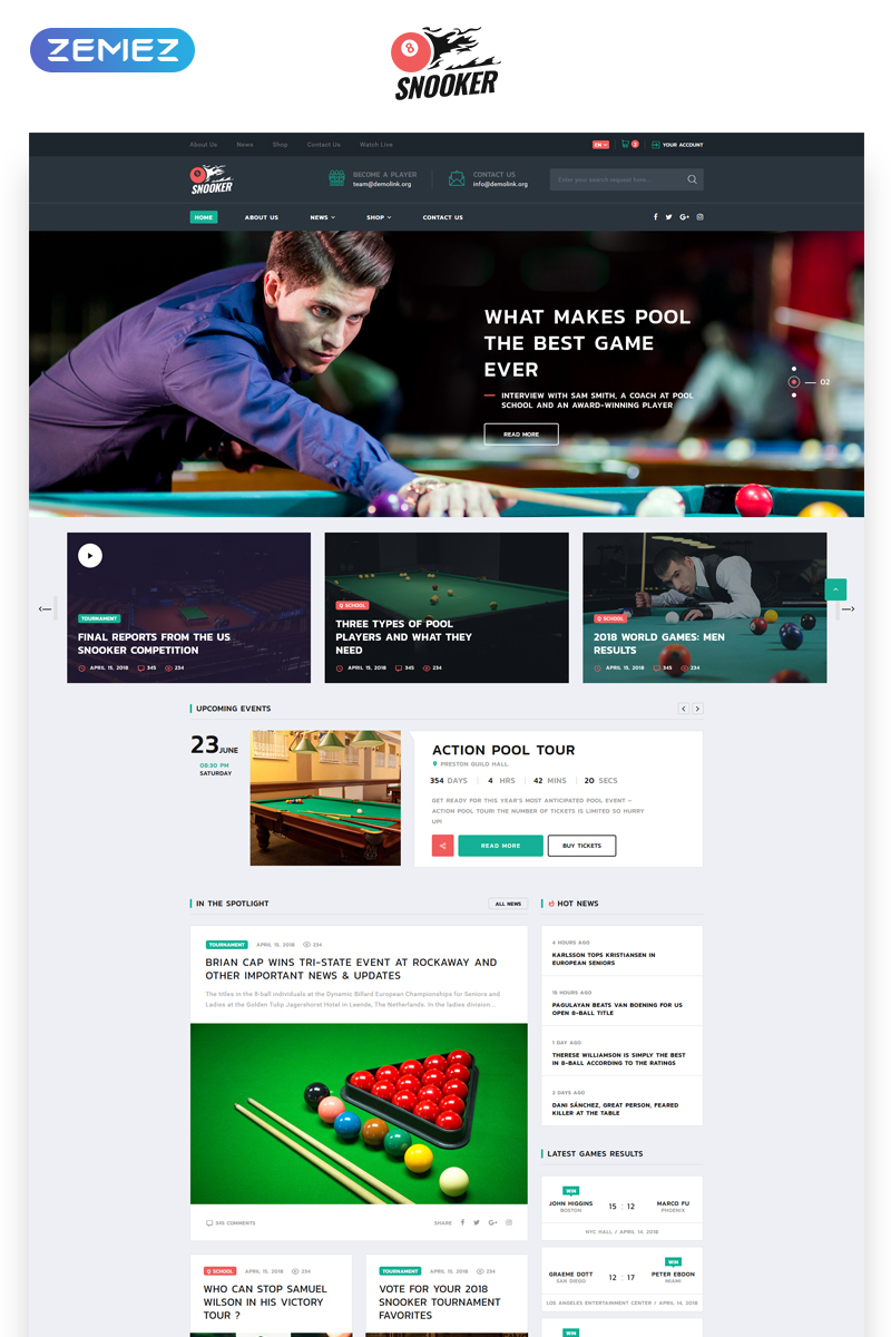 Snooker - Billiard Multipage HTML5 Website Template