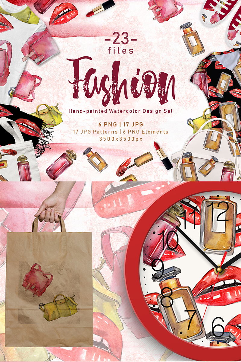 Fashion Accessories PNG Watercolor Set - Illustration