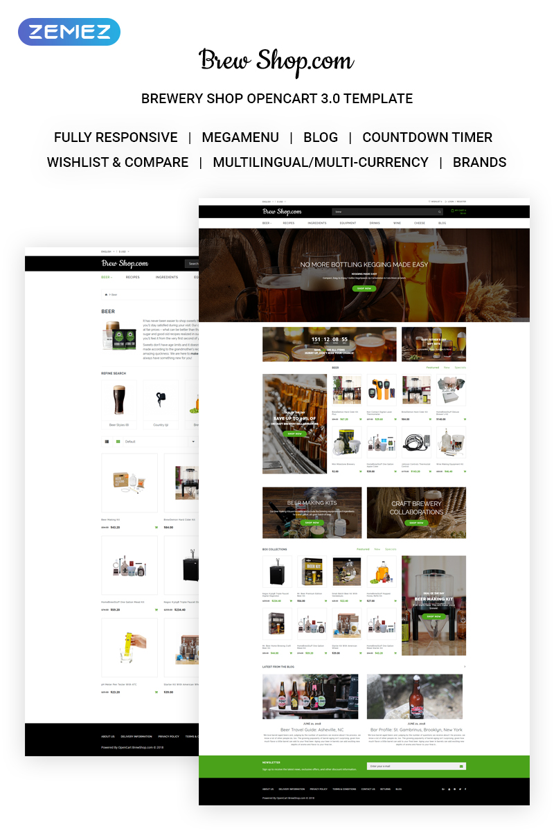 Brew Shop.com - Efficient Alcohol Online Shop OpenCart Template