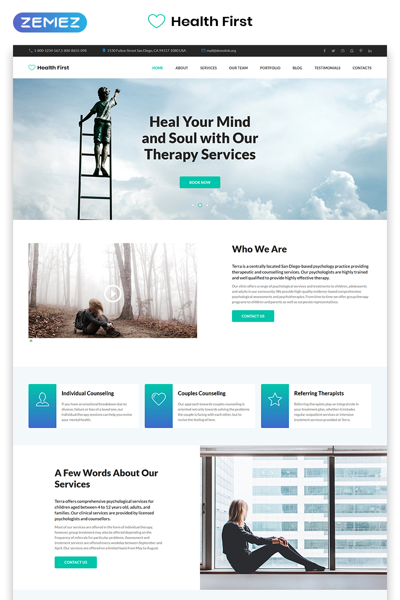 Health First - Calm Mental Health Institution Landing Page Template