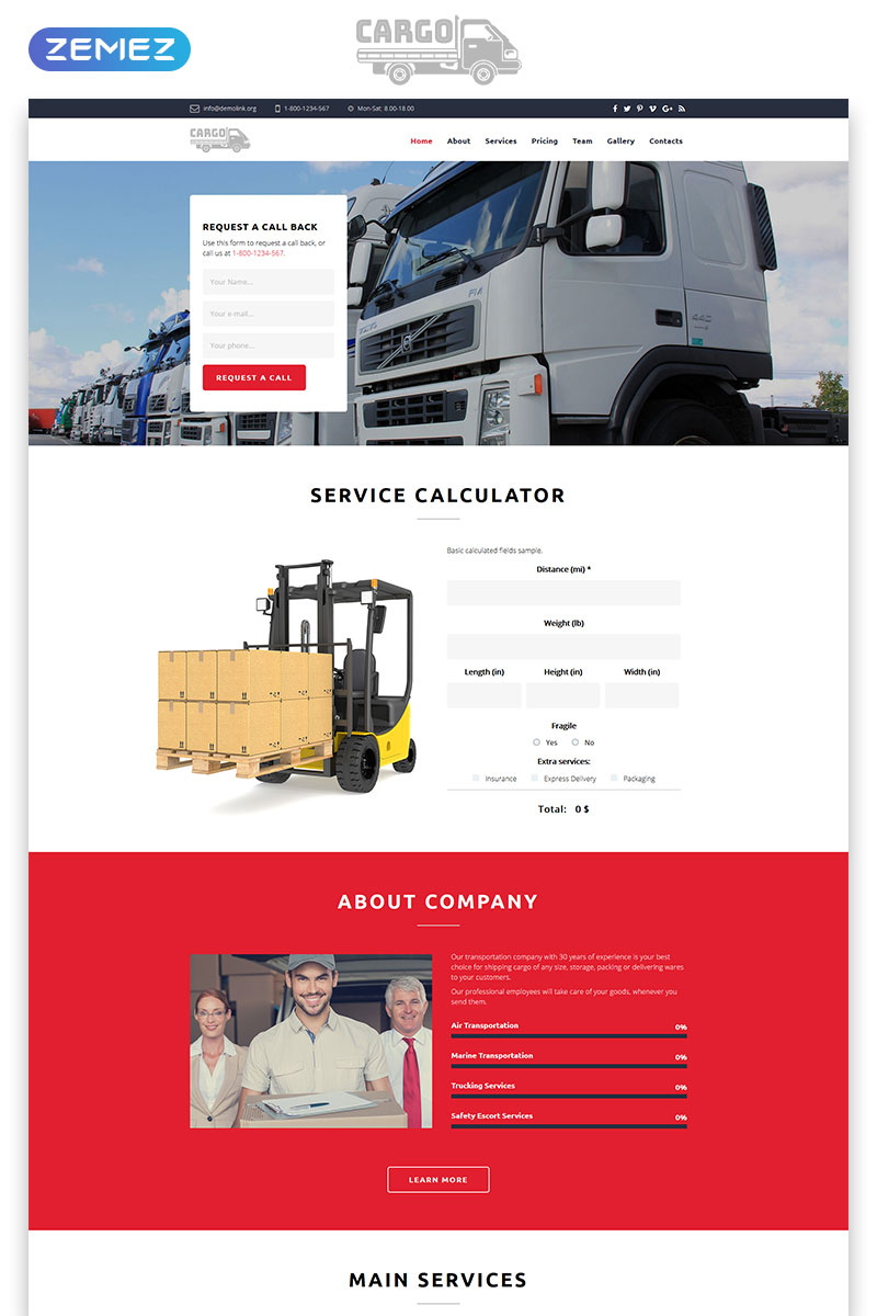 Cargo - Transportation HTML5 Landing Page Template