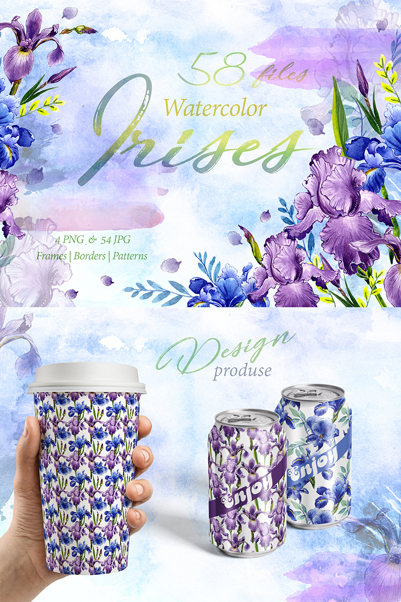 Tender Watercolor Irises PNG Set - Illustration