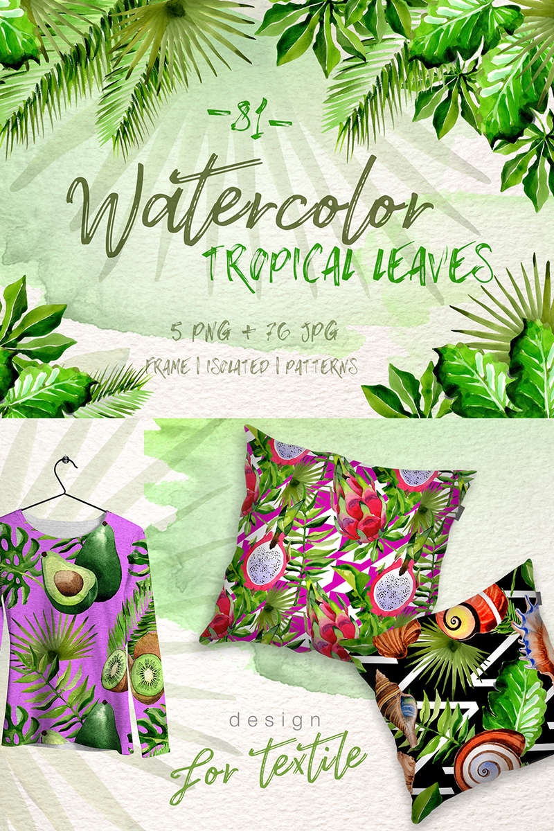Watercolor Tropical Leaves PNG Set - Illustration