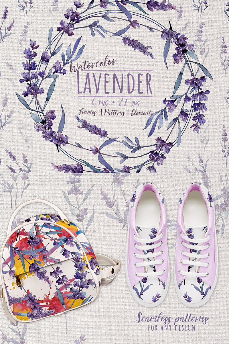 Wonderful Violet Lavender PNG Watercolor Set - Illustration