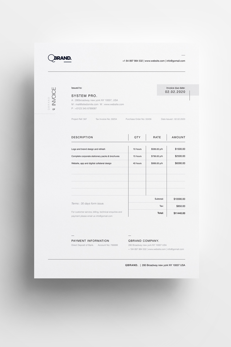 Simple Clean Minimal Invoice - Corporate Identity Template