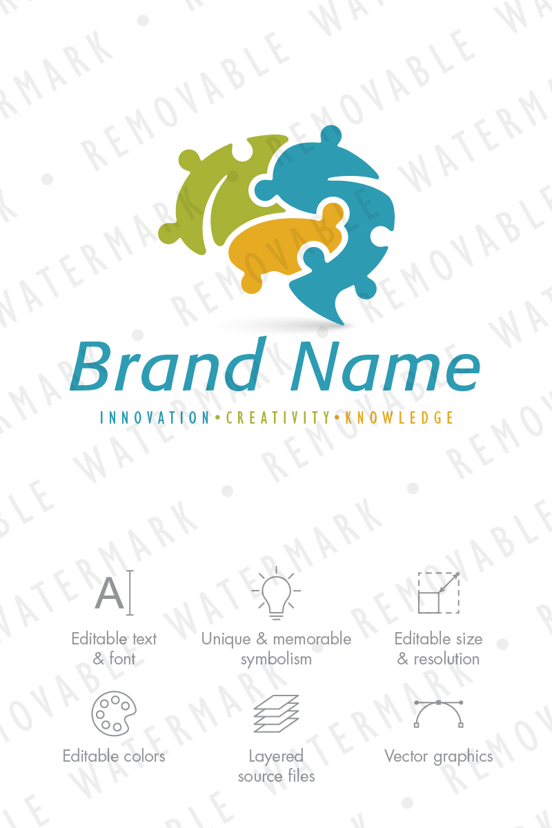 Puzzle Brain Technology Logo Template