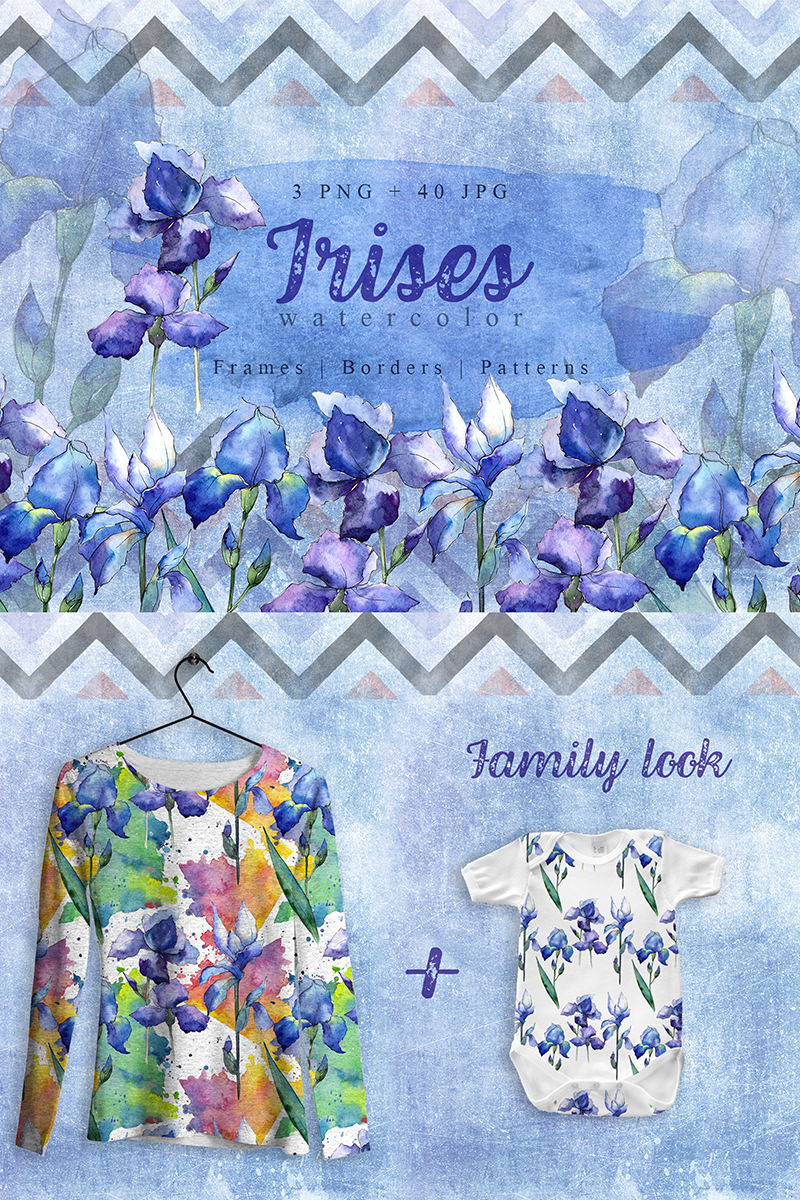 Nice blue irises PNG watercolor set - Illustration