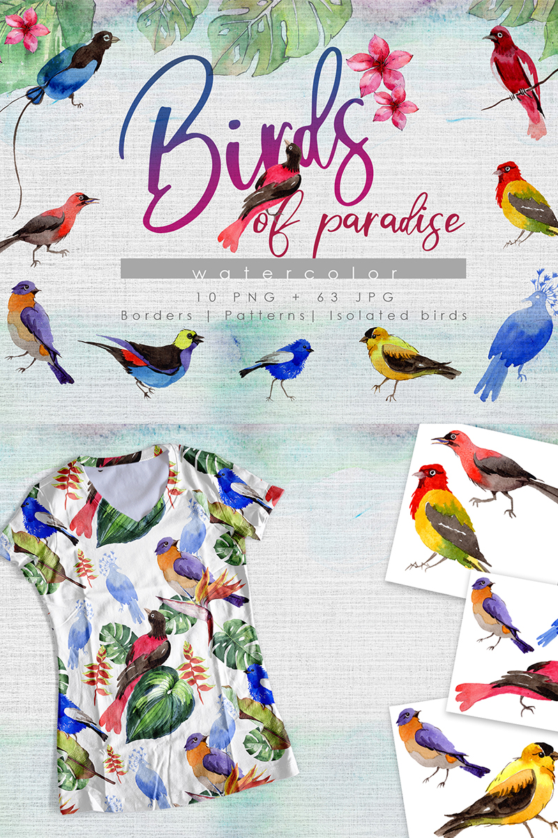 Birds Of Paradise PNG Watercolor Creative Set - Illustration