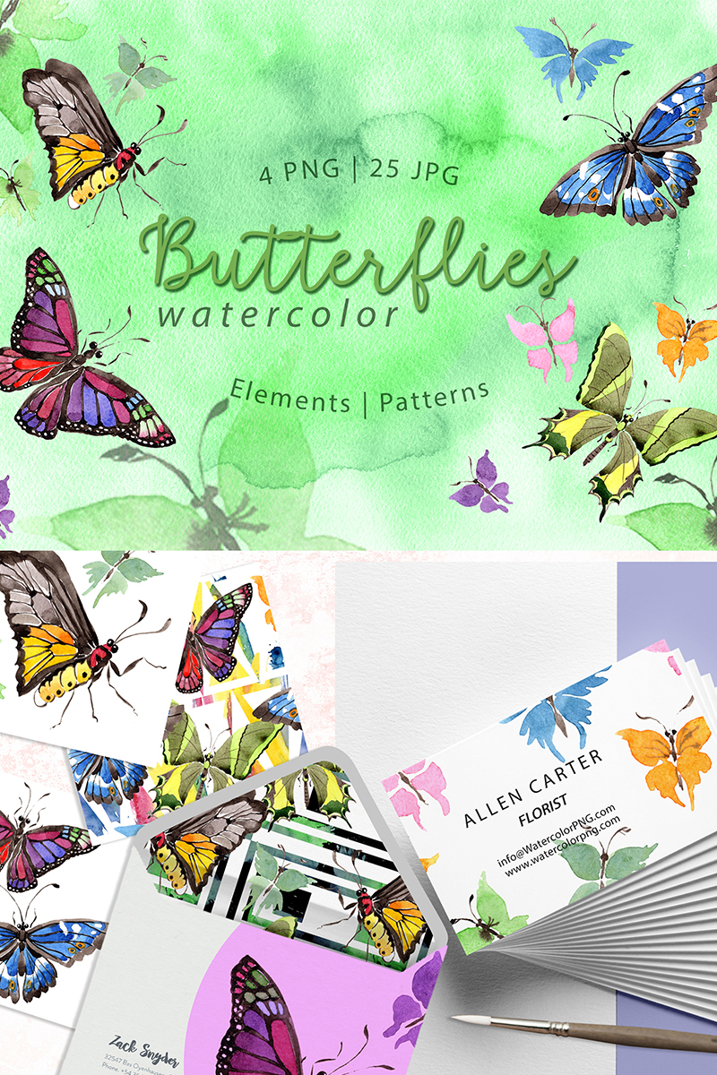 Exotic Butterflies PNG Watercolor Set - Illustration