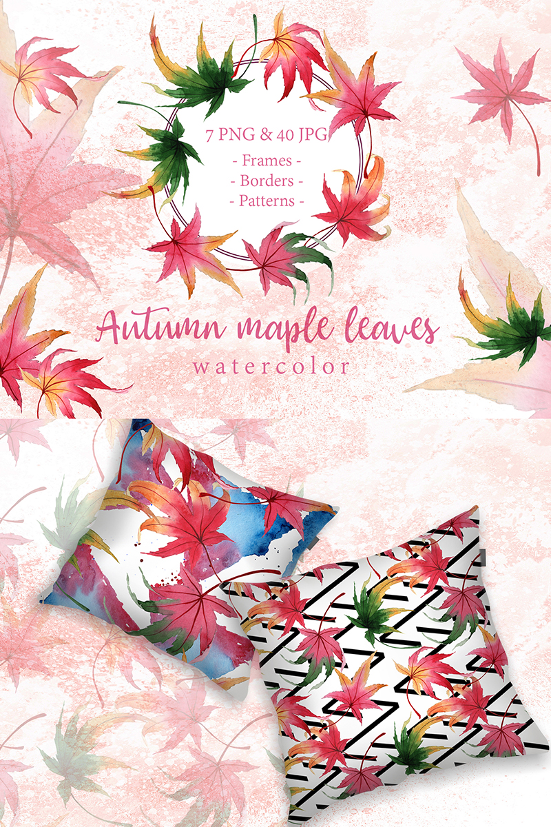 Autumn Maple Leaves PNG Watercolor Creative Set - Illustration