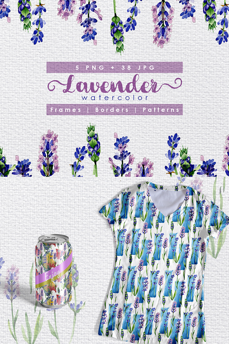Holiday Purple Lavender Flowers PNG Watercolor Set - Illustration