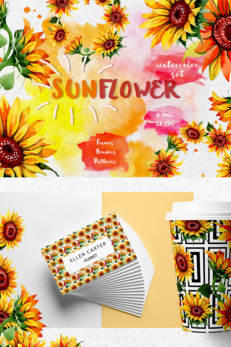Sunflower PNG Watercolor Flower Set - Illustration