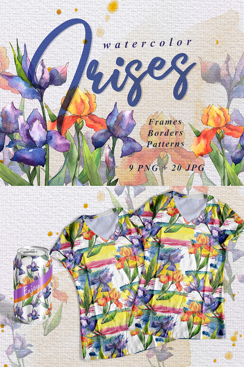 Orange And Purple Irises PNG Watercolor Set - Illustration
