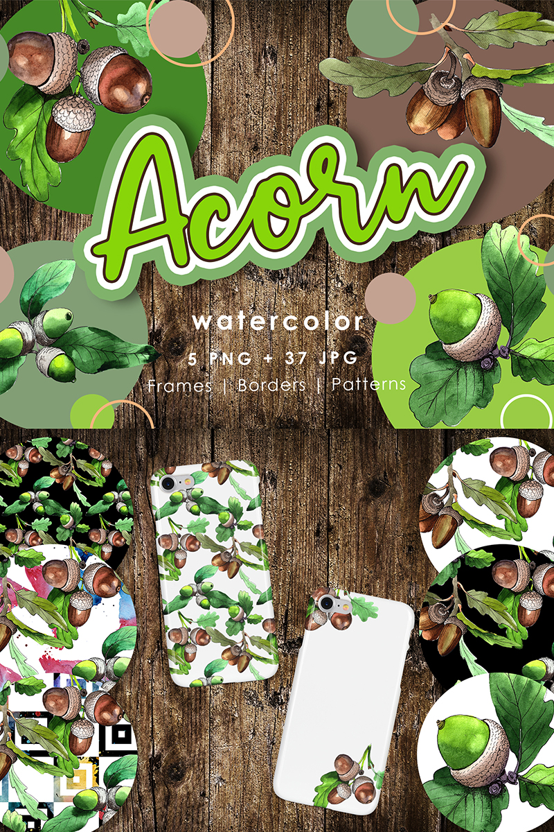 Acorn Plant PNG Watercolor Creative Set - Illustration