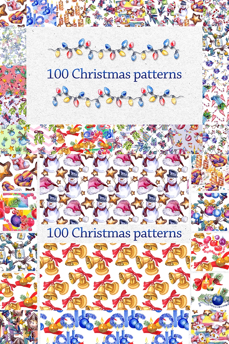 100 Patterns Of Christmas JPG Watercolor Set - Illustration