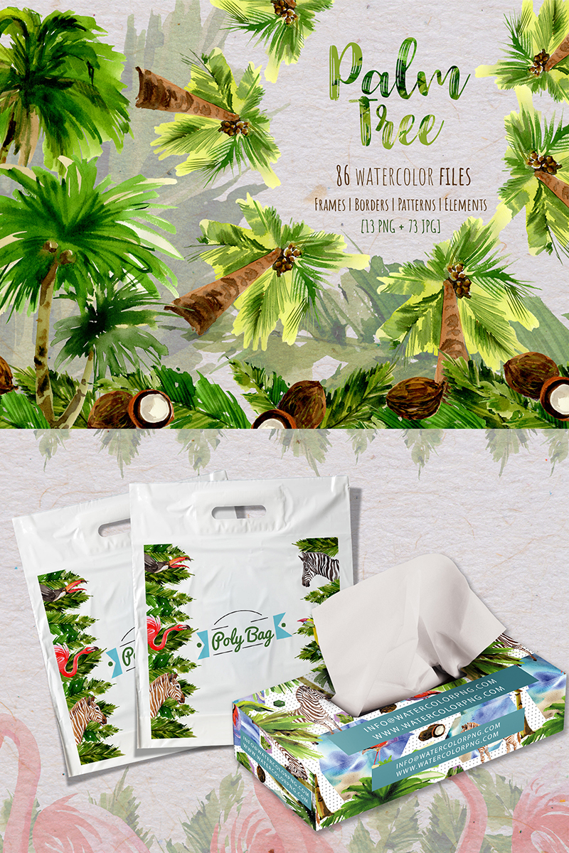 Palm Tree PNG Watercolor Set - Illustration