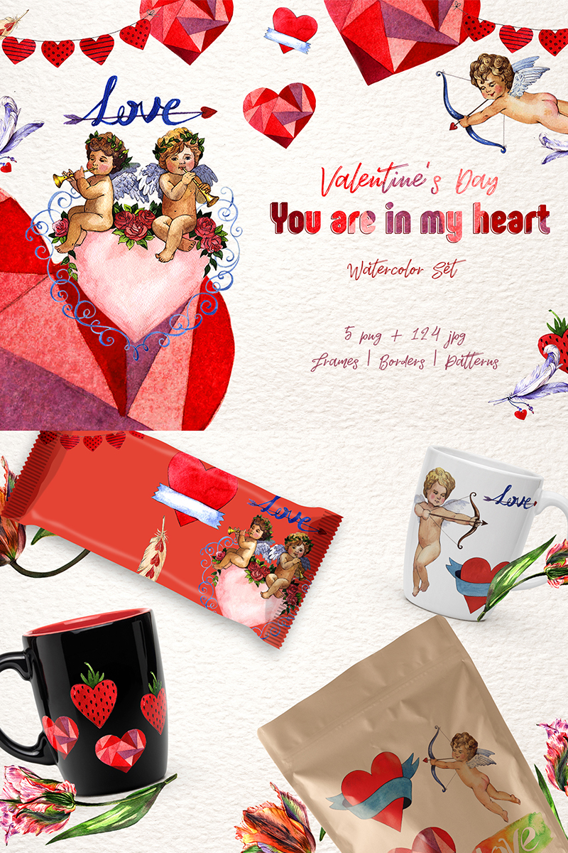 Valentines Day PNG Watercolor Set - Illustration