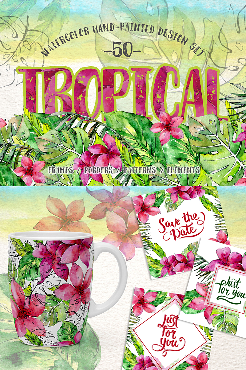Tropical Leaves Collection PNG Watercolor Set - Illustration
