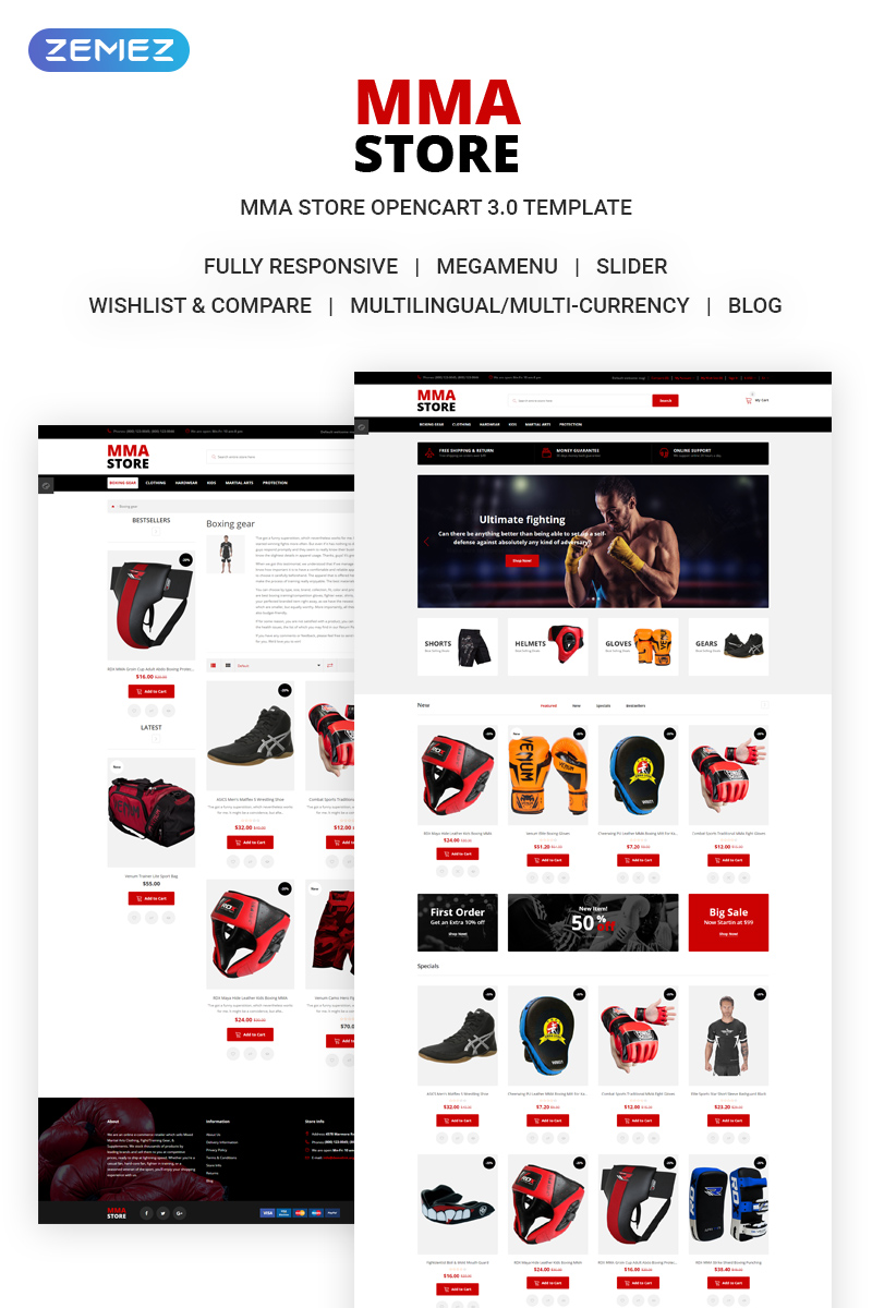 MMA Store - Brutal MMA Sports Gear Online Store OpenCart Template