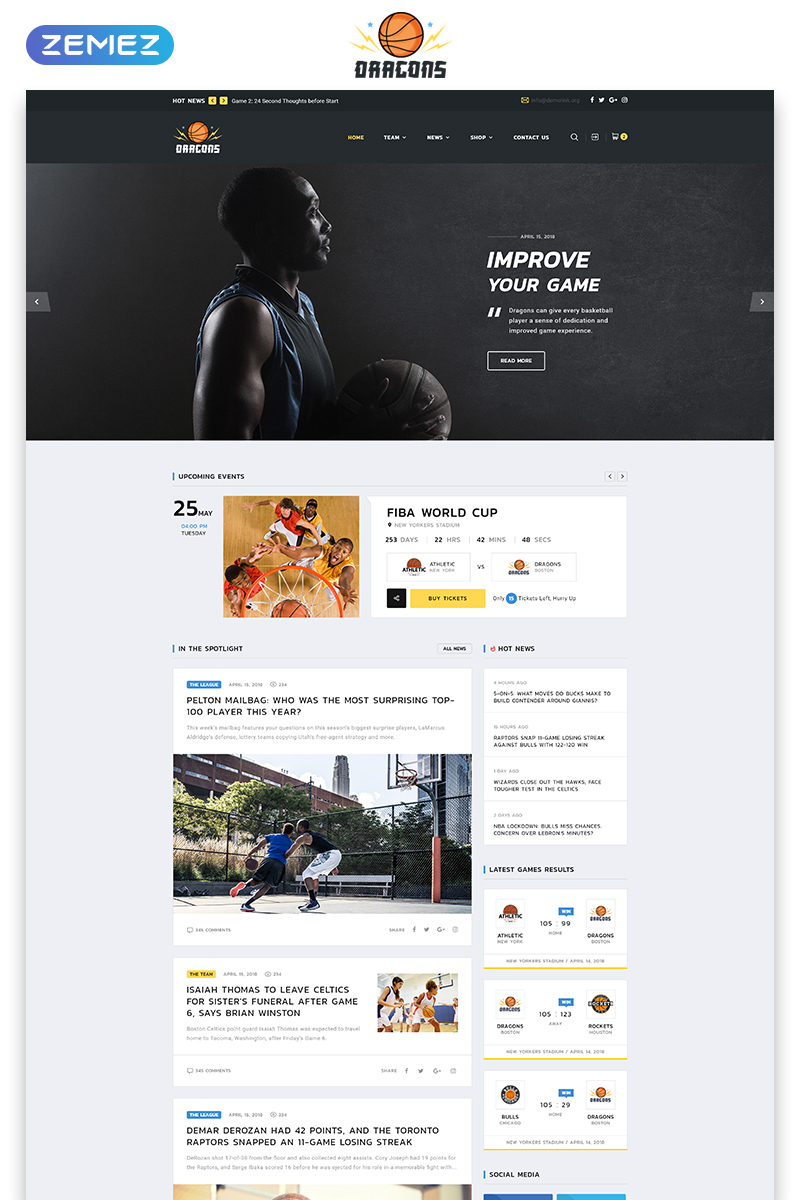Dragons - Basketball Team Multipage HTML5 Website Template