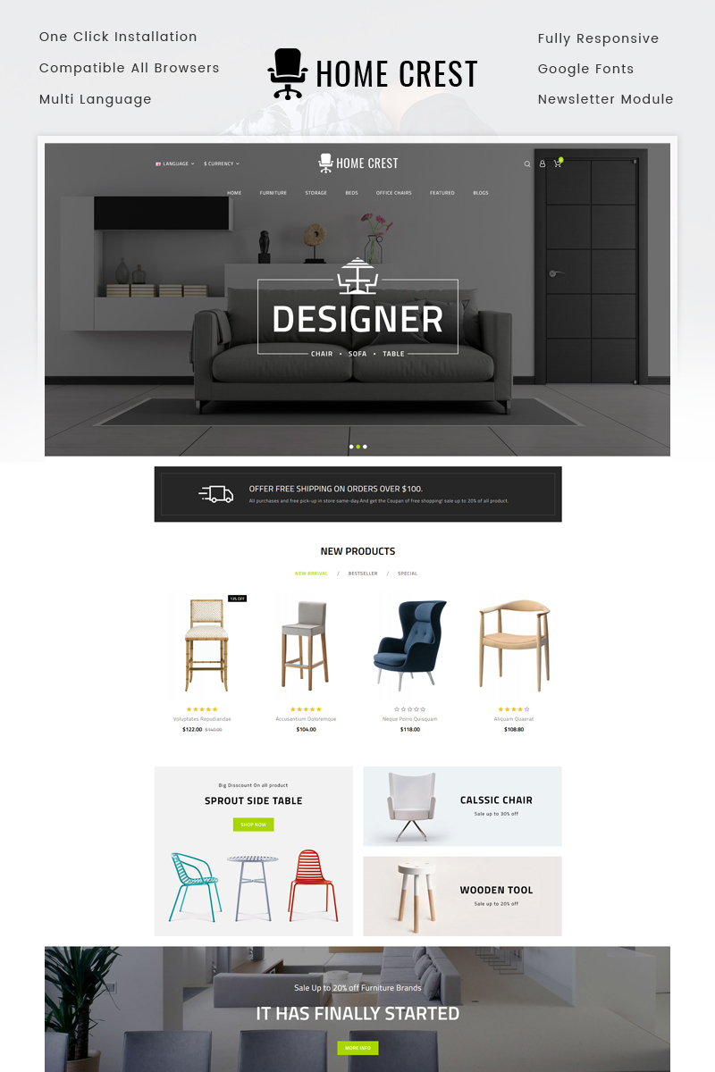 Home Crest  - Furniture Store OpenCart Template