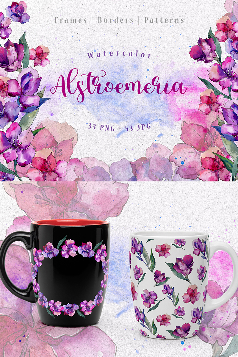 Purple Alstroemeria PNG Watercolor Set - Illustration
