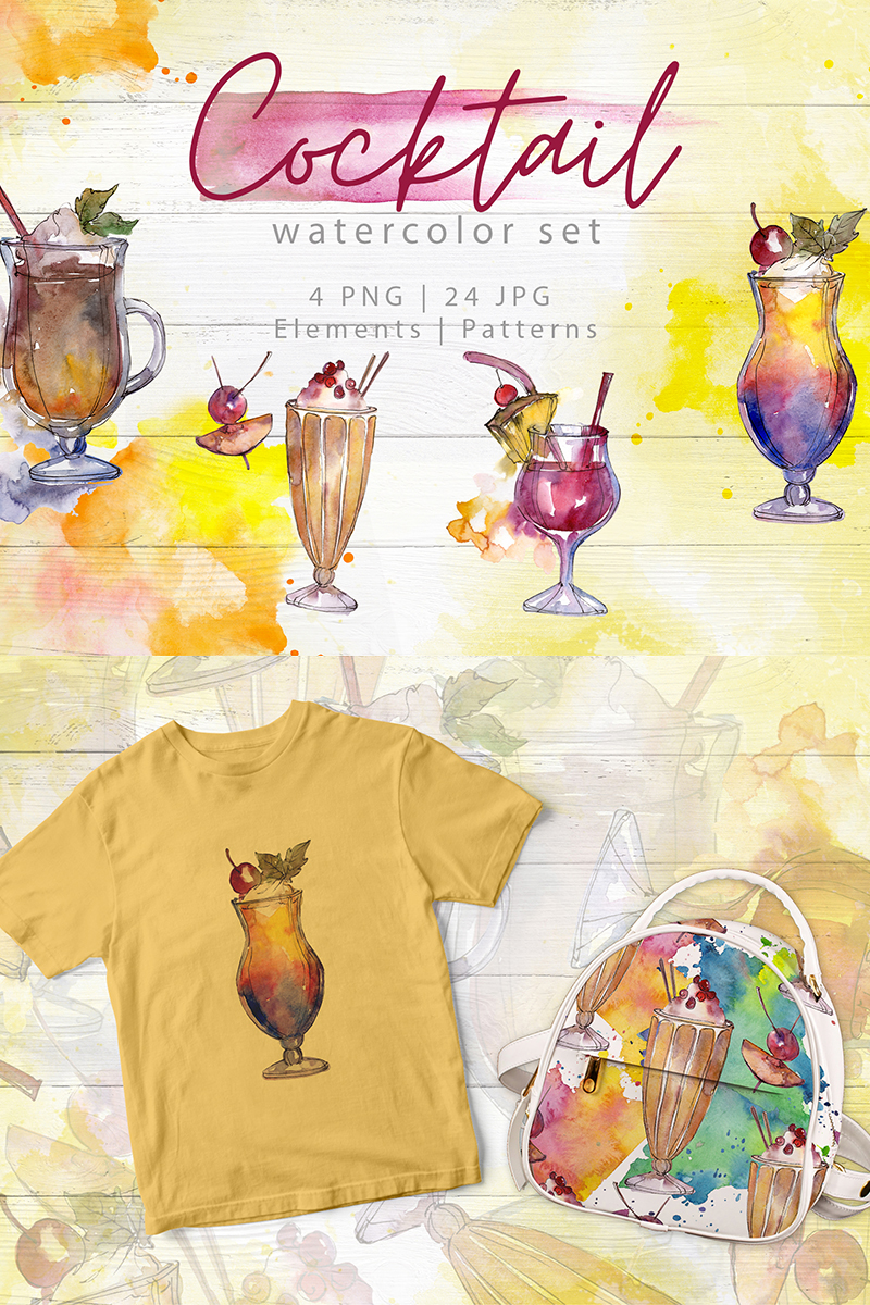 Beverages Collection PNG Watercolor Set - Illustration
