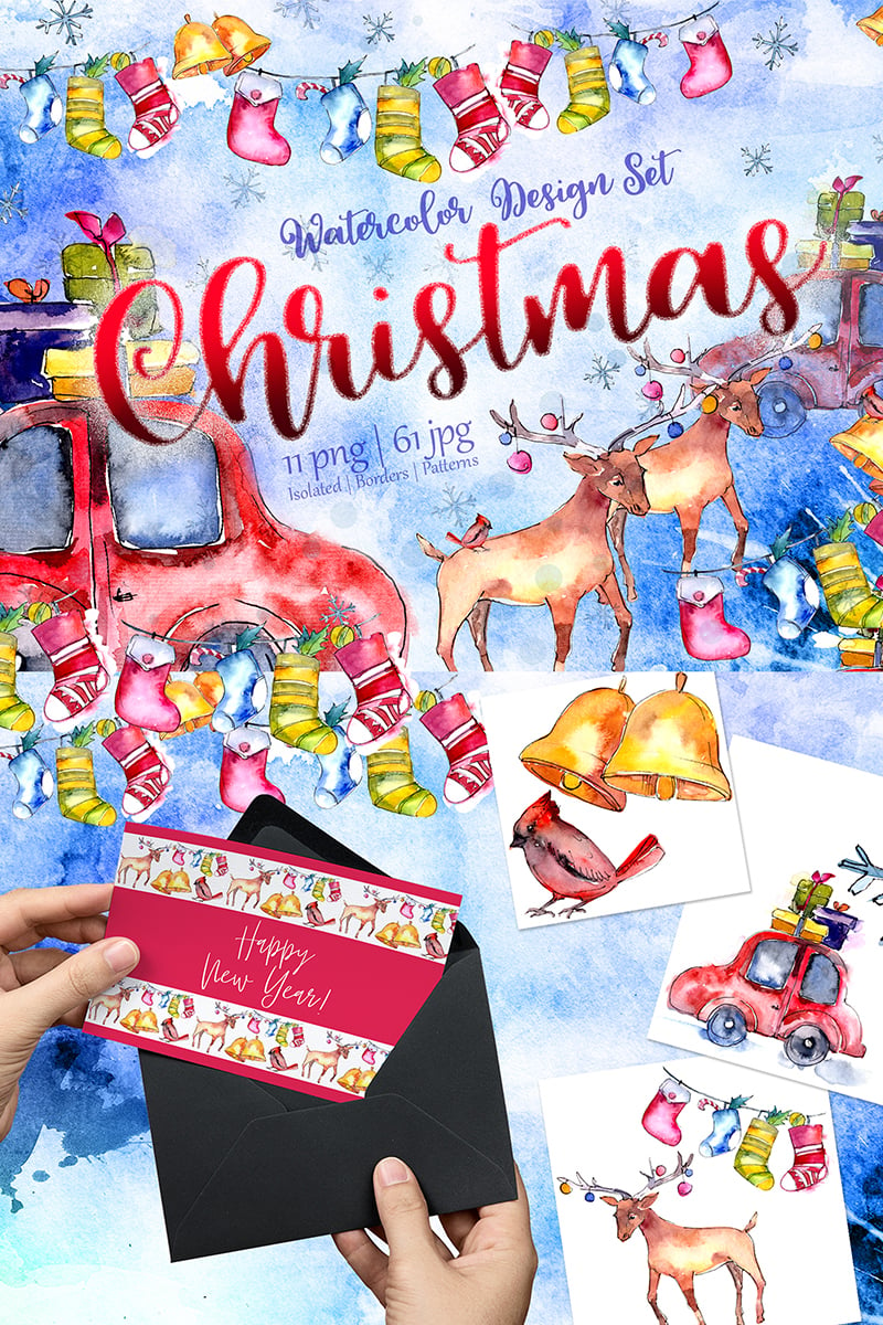 Christmas Collection PNG Watercolor Design Set - Illustration