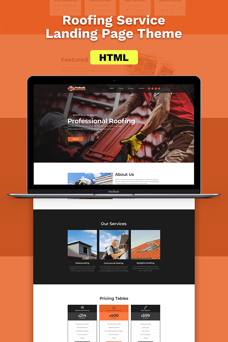 Responsive Roofing Landing Page Template