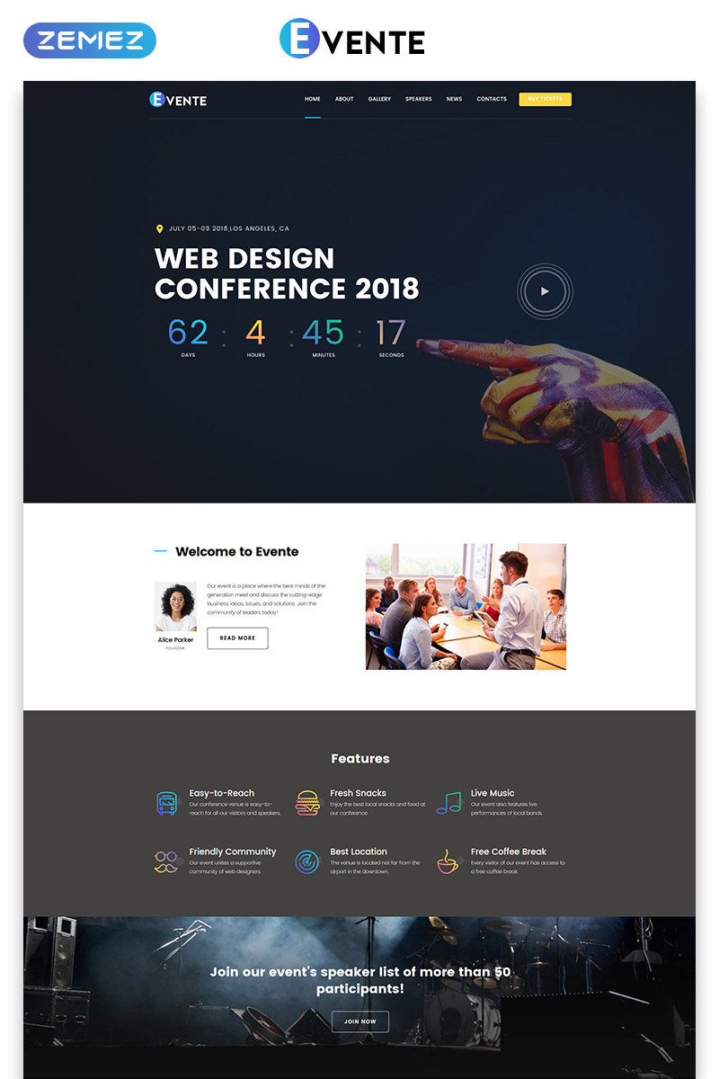 Evente - Web Design Conference Landing Page Template