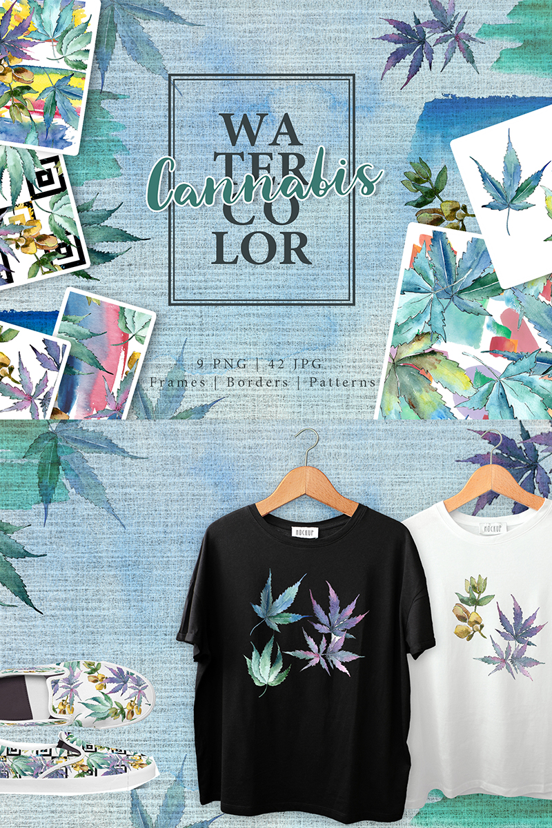 Watercolor Cannabis - Leaves Set - Illustration