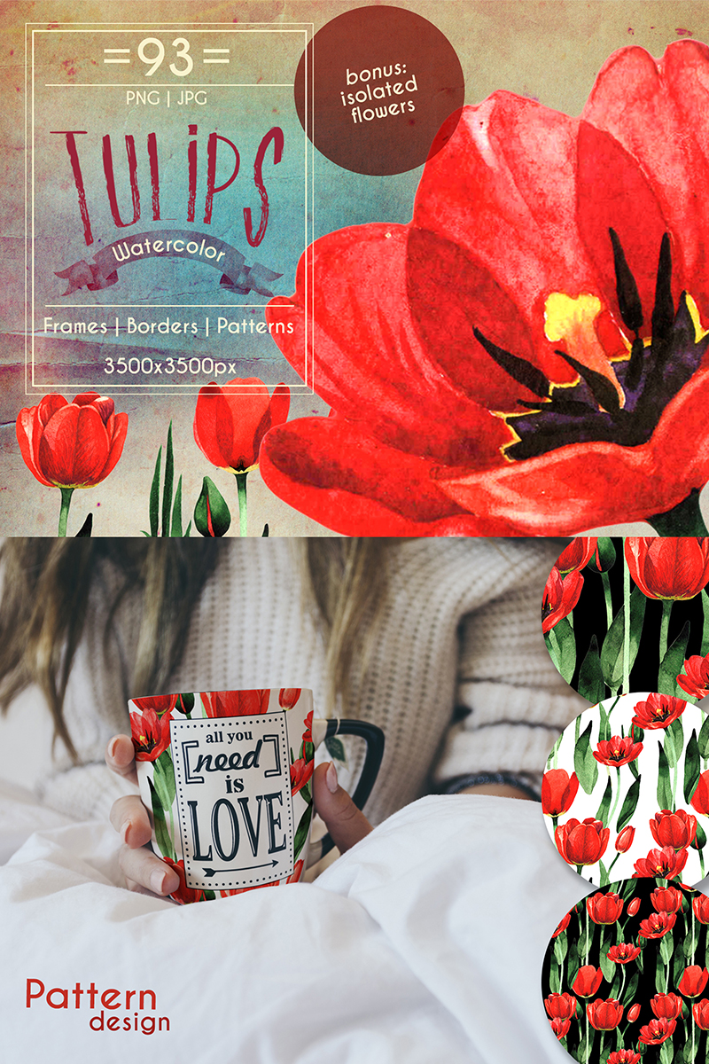 Amazing tulips PNG watercolor flower set - Illustration
