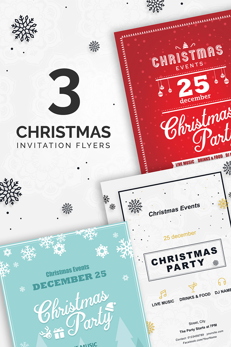 3 Christmas Invitation Flyers - Corporate Identity Template