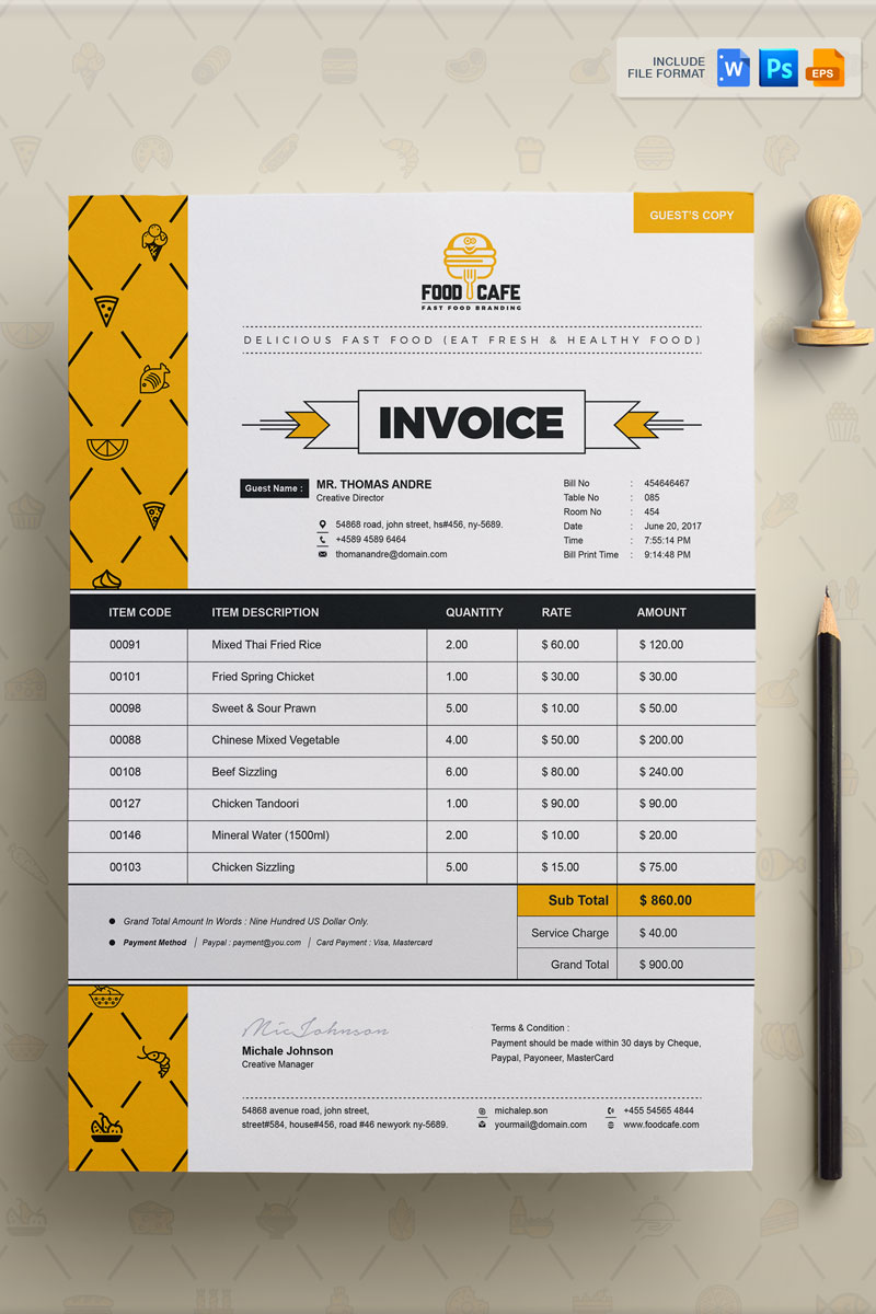 Fast Food Invoice - Corporate Identity Template