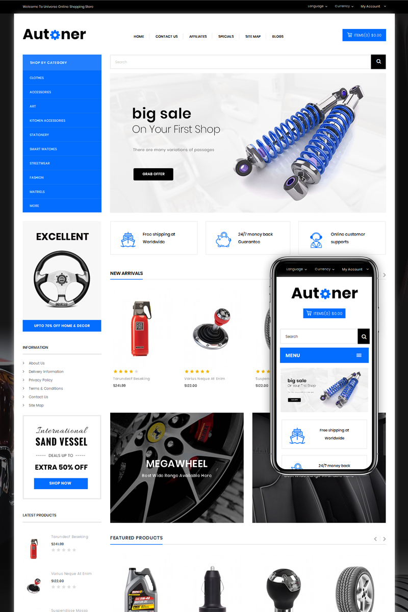 Autoner - Auto Spare Parts Store OpenCart Template