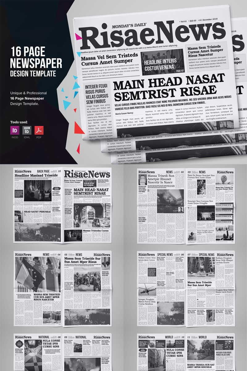 RisaeNews - 16 Page Newspaper Design Template