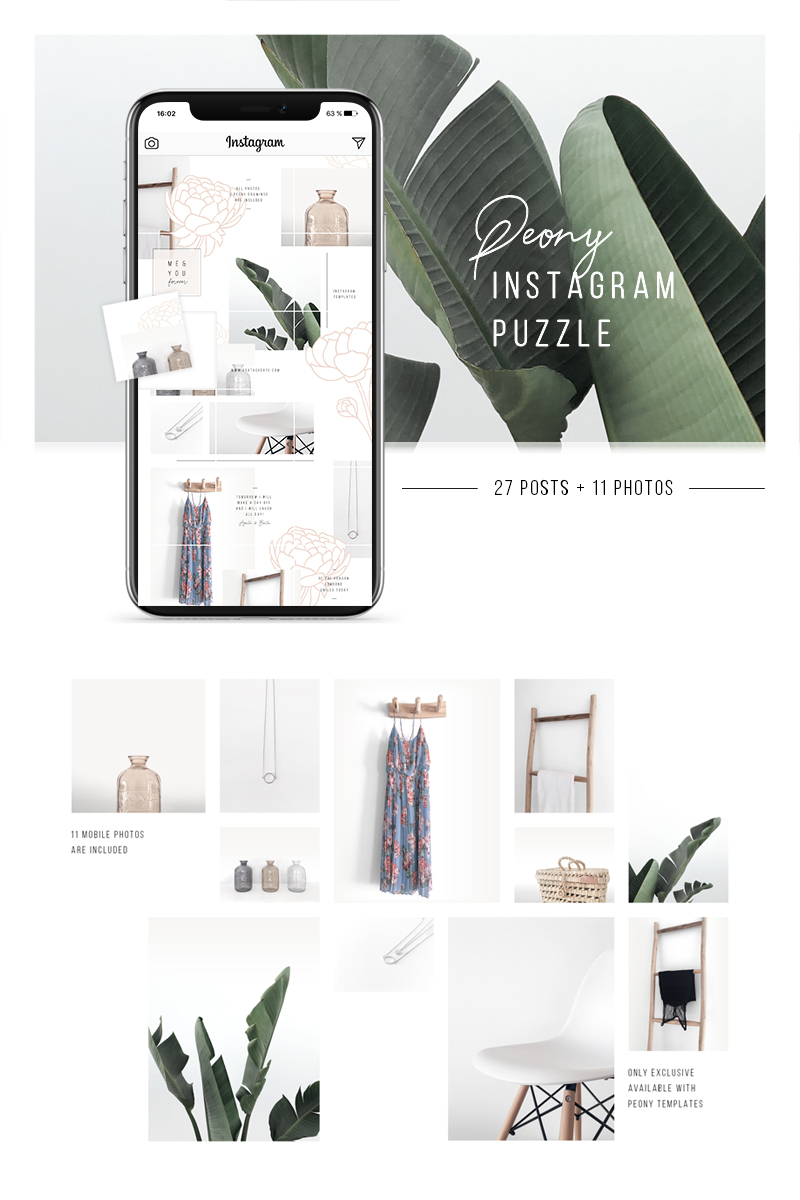 Peony Instagram Puzzle + 11 Photos Social Media Template