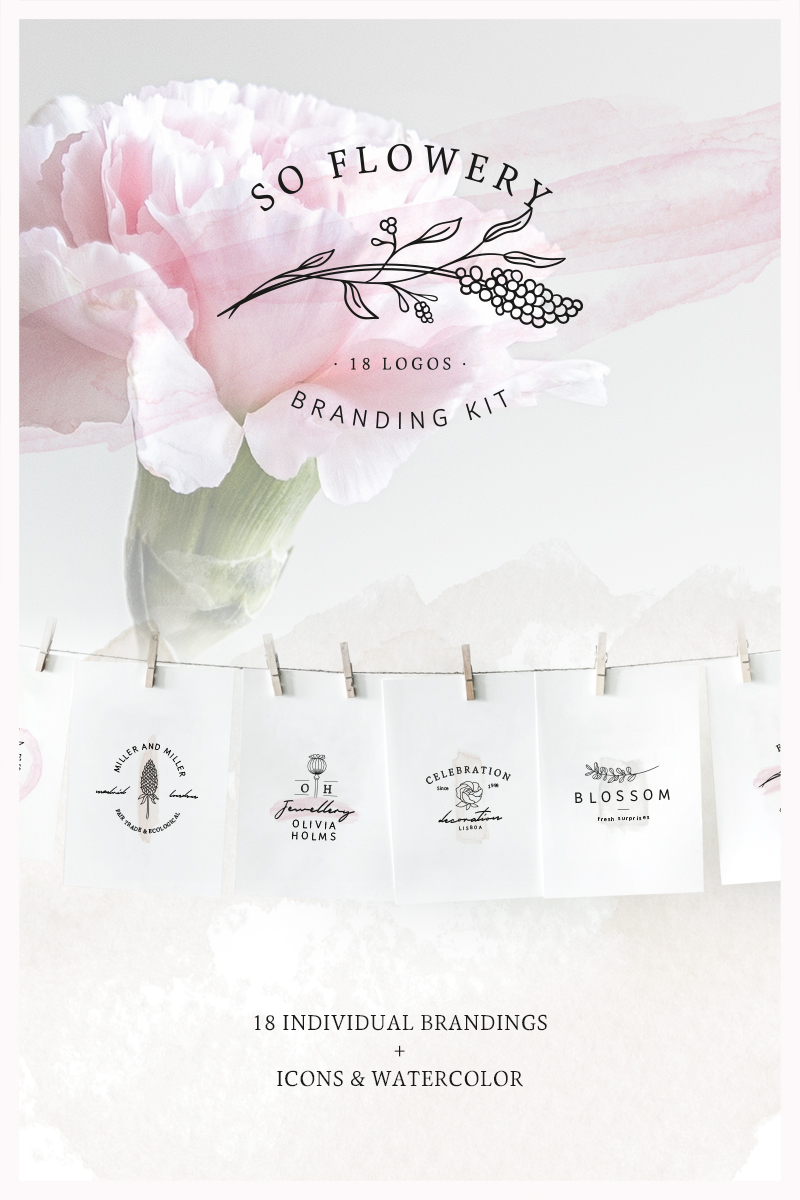 So Flowery Branding Kit + Watercolors Logo Template
