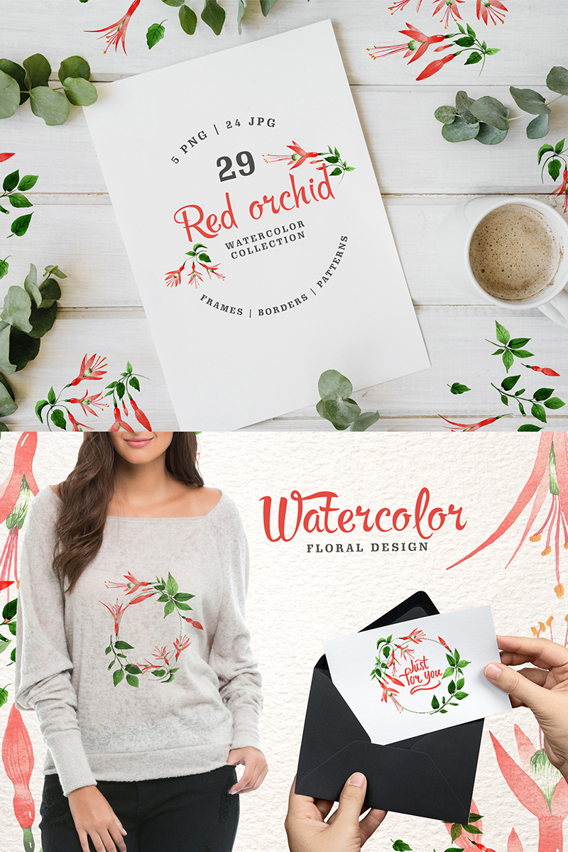 Red Orchid Watercolor Png - Illustration