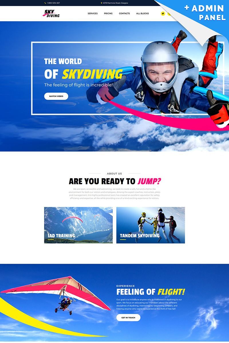 Skydiving MotoCMS 3 Landing Page Template