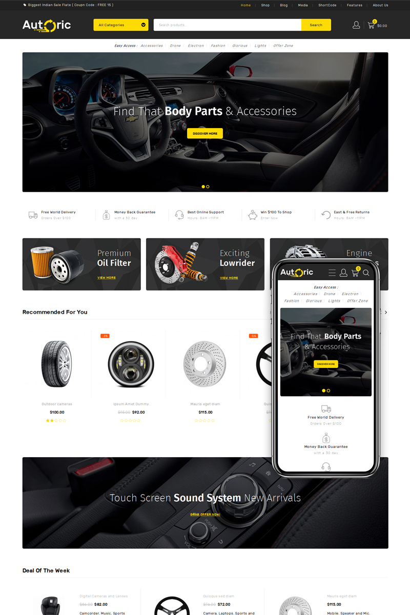 Autoric - Auto Parts and Spare Parts Elementor WooCommerce Theme