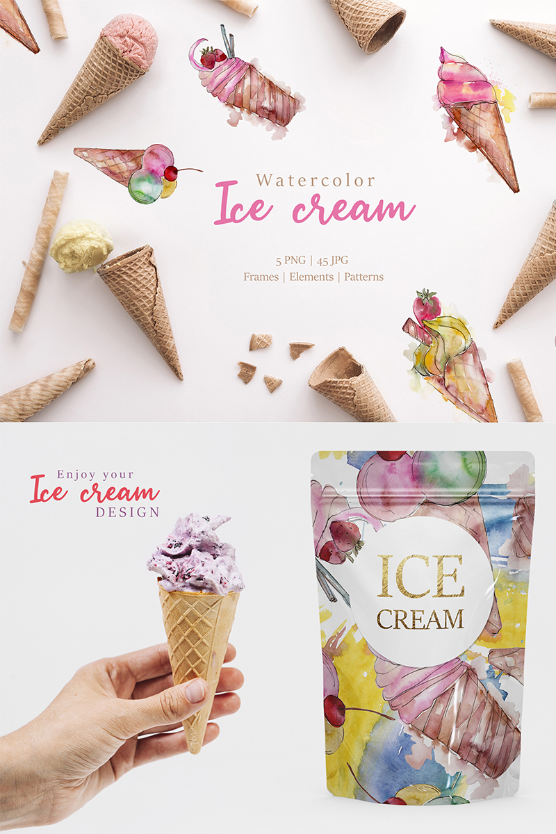 Ice - Cream Watercolor Png - Illustration