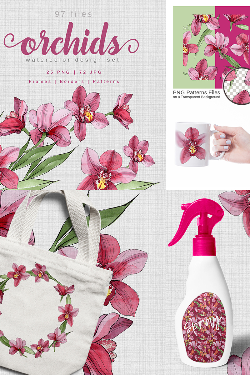 Pink Orchids Watercolor png - Illustration