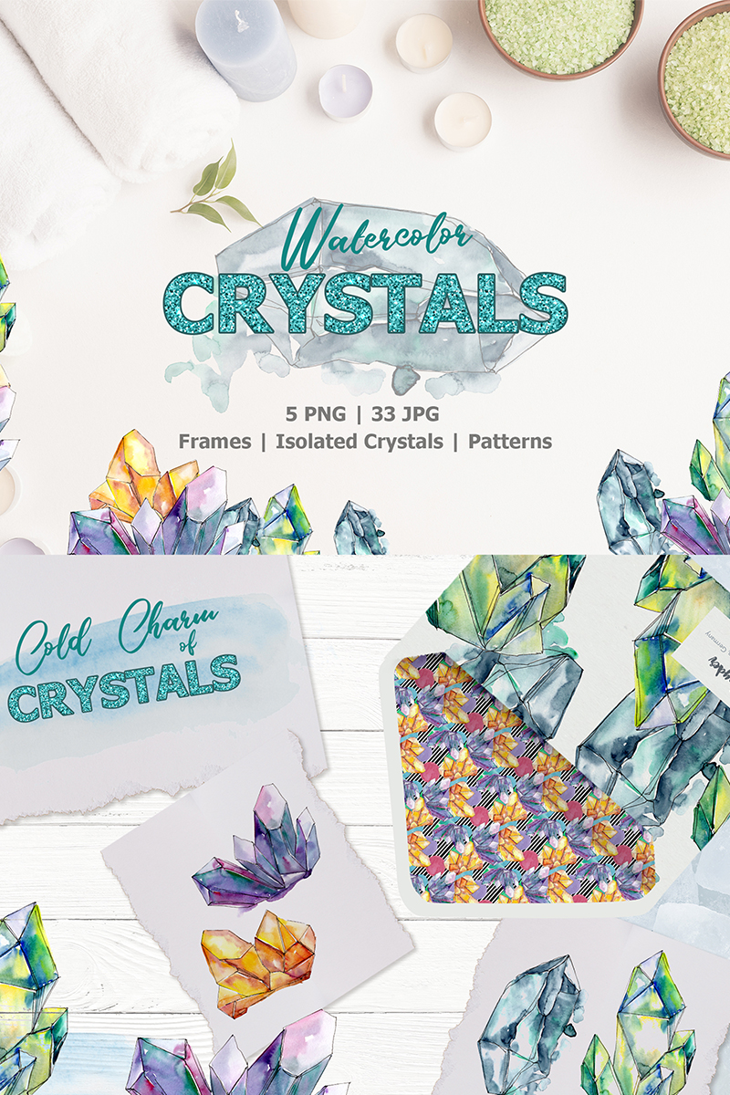 Crystals Blue And Yellow Watercolor - Illustration
